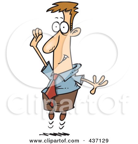 Royalty-Free (RF) Clipart Illustration of a Jumping Cartoon Businessman Volunteering by toonaday