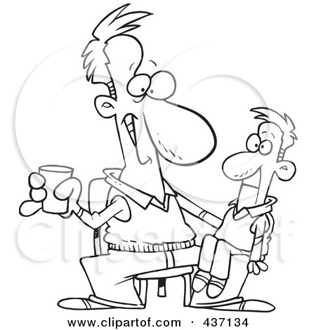 Royalty-Free (RF) Clipart Illustration of a Black And White Outline Design Of A Performing Man With A Ventriloquist Doll On His Lap by toonaday