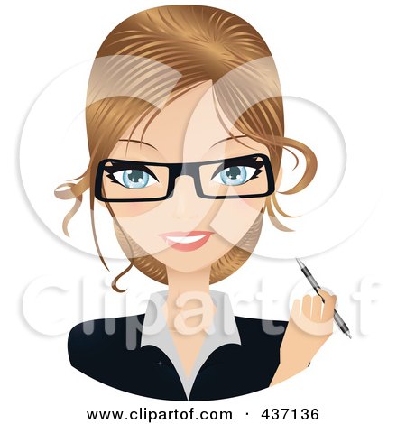 Royalty-Free (RF) Clipart Illustration of a Dirty Blond Female Secretary Holding A Pen by Melisende Vector
