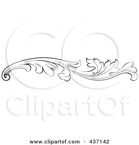 Royalty-Free (RF) Clipart Illustration of a Black And White Botanical Flourish Design Element - 1 by pauloribau