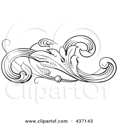 Royalty-Free (RF) Clipart Illustration of a Black And White Botanical Flourish Design Element - 4 by pauloribau