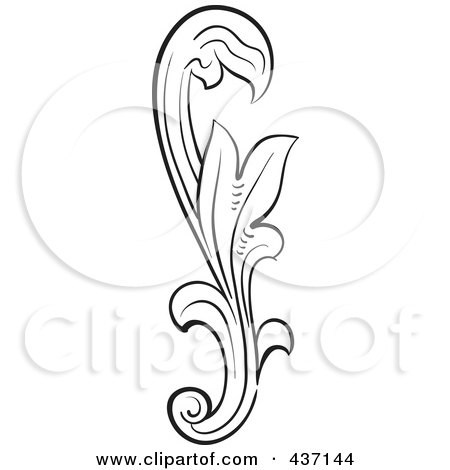 Royalty-Free (RF) Clipart Illustration of a Black And White Botanical Flourish Design Element - 5 by pauloribau