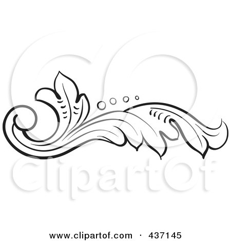Royalty-Free (RF) Clipart Illustration of a Black And White Botanical Flourish Design Element - 2 by pauloribau