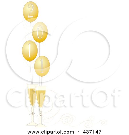 Royalty-Free (RF) Clipart Illustration of a Border Of Golden 2011 New Year Party Balloons With Champagne Glasses by Maria Bell