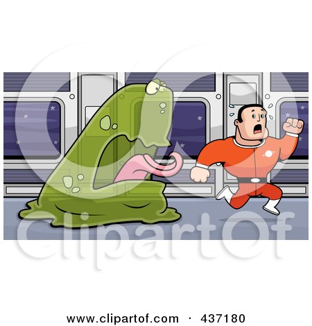 Royalty-Free (RF) Clipart Illustration of a Transparent Green Alien Chasing An Astronaut by Cory Thoman