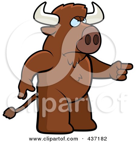 Royalty-Free (RF) Clipart Illustration of an Angry Buffalo Standing And Pointing His Finger To The Right by Cory Thoman