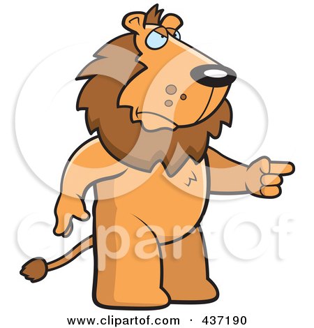 Royalty-Free (RF) Clipart Illustration of an Angry Lion Standing And Pointing His Finger To The Right by Cory Thoman