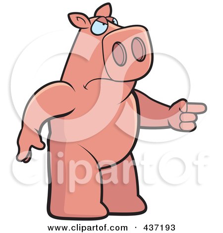 Royalty-Free (RF) Clipart Illustration of an Angry Pig Standing And Pointing His Finger To The Right by Cory Thoman