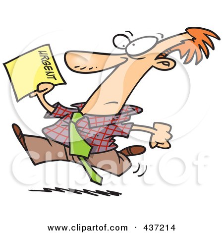 Royalty-Free (RF) Clipart Illustration of a Cartoon Businessman Running To Deliver An Urgent Memo by toonaday