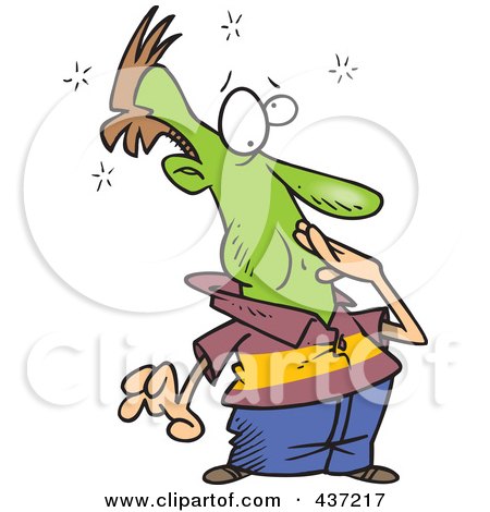 Royalty-Free (RF) Clipart Illustration of a Sick Green Man Covering His Mouth by toonaday