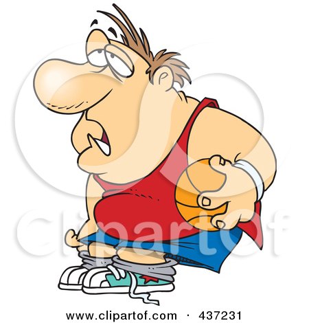 Royalty-Free (RF) Clipart Illustration of an Unfit Cartoon Man Holding A Basketball by toonaday