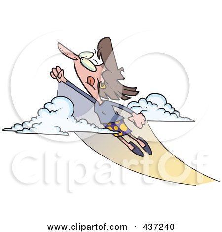 Royalty-Free (RF) Clipart Illustration of a Cartoon Businesswoman Shooting Up And Away by toonaday