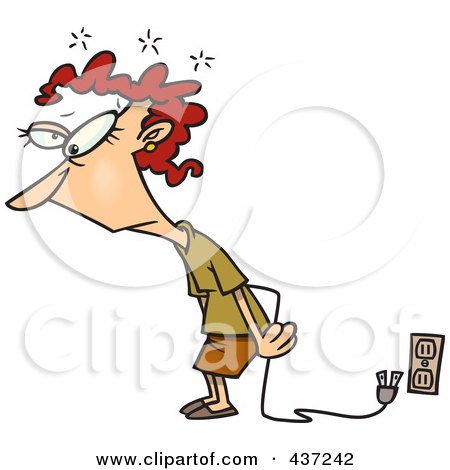 Royalty-Free (RF) Clipart Illustration of an Exhausted And Unplugged Cartoon Businesswoman by toonaday