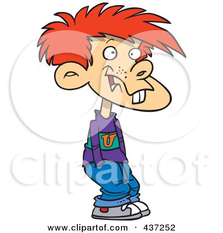 Royalty-Free (RF) Clipart Illustration of a Buck Toothed Boy With His Hands In His Pockets by toonaday