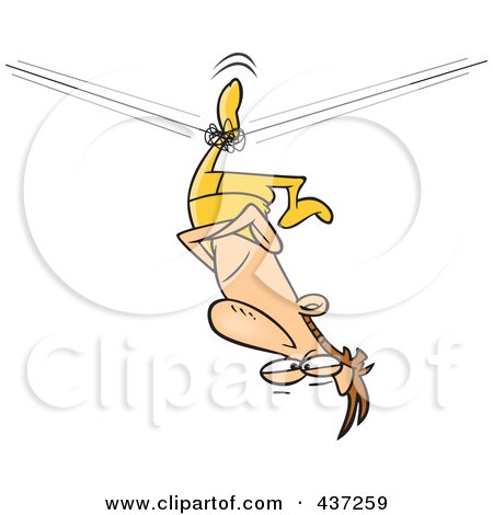 Royalty-Free (RF) Clipart Illustration of an Unbalanced Tight Rope Walker Stuck Upside Down by toonaday