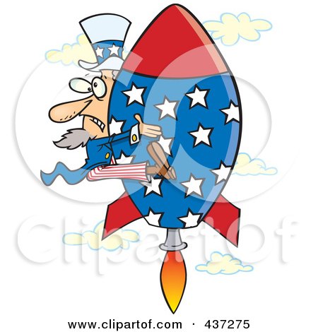Royalty-Free (RF) Clipart Illustration of Uncle Sam Shooting Upwards On A Rocket by toonaday