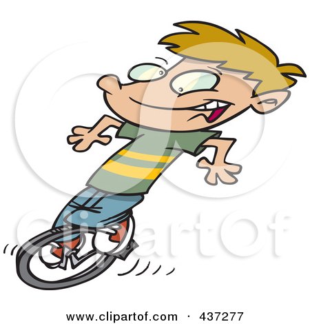 Royalty-Free (RF) Clipart Illustration of a Cartoon Boy Riding A Unicycle by toonaday