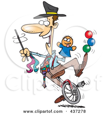 Royalty-Free (RF) Clipart Illustration of a Cartoon Male Entertainer Doing Tricks On A Unicycle by toonaday