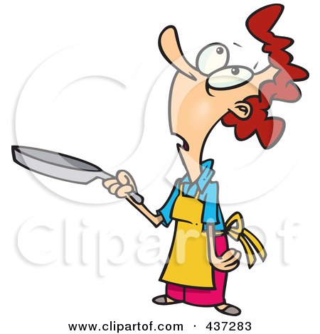 Royalty-Free (RF) Clipart Illustration of a Cartoon Woman Looking Up And Holding A Pan by toonaday