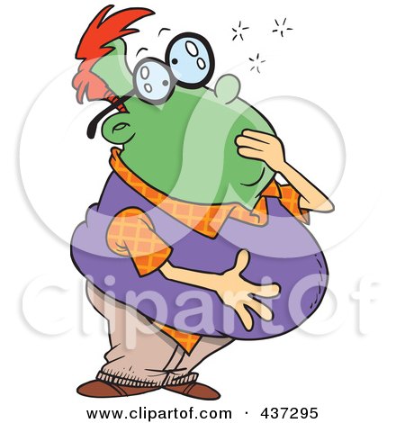 Royalty-Free (RF) Clipart Illustration of a Sick Green Man Grabbing His Mouth And Holding His Belly by toonaday