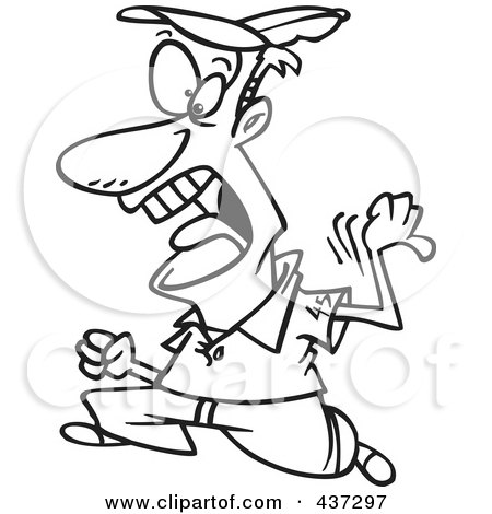 Royalty-Free (RF) Clipart Illustration of a Black And White Outline Design Of A Shouting Umpire by toonaday