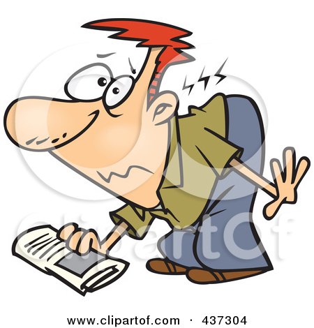 Royalty-Free (RF) Clipart Illustration of a Cartoon Man Hurting His Back While Picking Up A Newspaper by toonaday