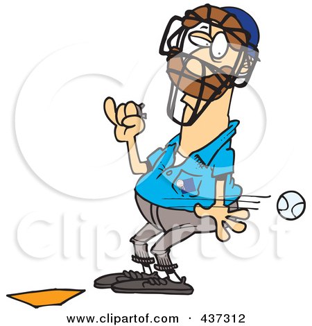 Royalty-Free (RF) Clipart Illustration of a Baseball Flying Past An Umpire by toonaday