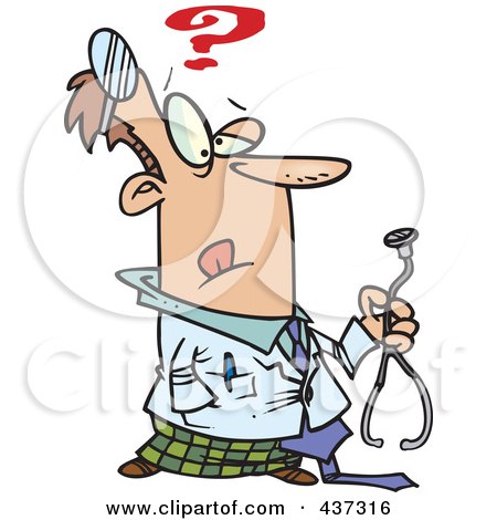 Royalty-Free (RF) Clipart Illustration of an Uncertain Doctor Holding A Stethoscope by toonaday