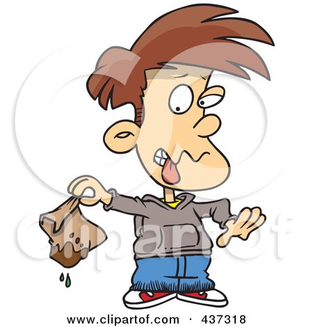 Royalty-Free (RF) Clipart Illustration of a Disgusted Boy Holding A Muddy Lunch Bag by toonaday