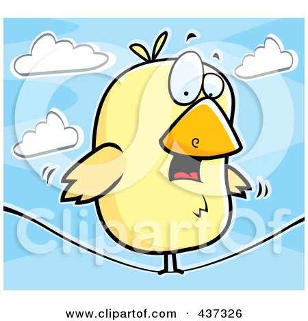 Royalty-Free (RF) Clipart Illustration of a Yellow Bird On A Weak Wire by Cory Thoman