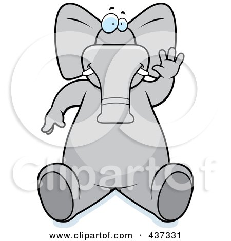 Royalty-Free (RF) Clipart Illustration of a Friendly Elephant Sitting And Waving by Cory Thoman