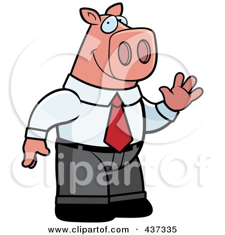 Royalty-Free (RF) Clipart Illustration of a Business Pig Standing And Waving by Cory Thoman