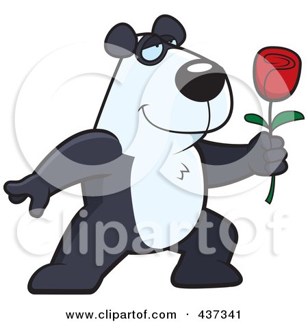Royalty-Free (RF) Clipart Illustration of a Romantic Panda Presenting A Single Rose by Cory Thoman