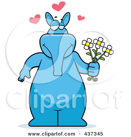 Royalty-Free (RF) Clipart Illustration of a Blue Aardvark Holding Daisies by Cory Thoman