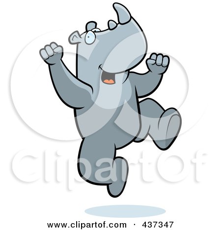 Royalty-Free (RF) Clipart Illustration of an Excited Rhino Jumping by Cory Thoman