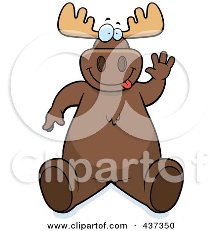Royalty-Free (RF) Clipart Illustration of a Friendly Moose Sitting And Waving by Cory Thoman