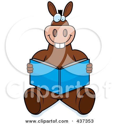 Royalty-Free (RF) Clipart Illustration of a Happy Donkey Sitting On The Floor And Reading by Cory Thoman