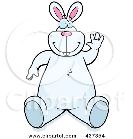 Royalty-Free (RF) Clipart Illustration of a Friendly Rabbit Sitting And Waving by Cory Thoman