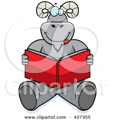 Royalty-Free (RF) Clipart Illustration of a Happy Ram Sitting On The Floor And Reading by Cory Thoman