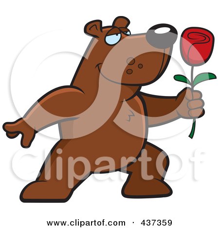 Royalty-Free (RF) Clipart Illustration of a Romantic Bear Presenting A Single Rose by Cory Thoman
