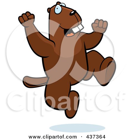Royalty-Free (RF) Clipart Illustration of an Excited Beaver Jumping by Cory Thoman