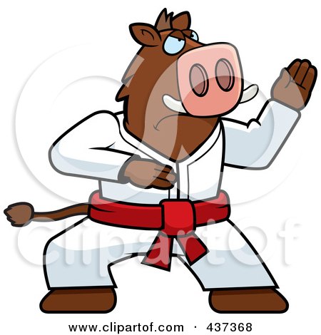 Royalty-Free (RF) Clipart Illustration of a Karate Boar With A Red Belt by Cory Thoman