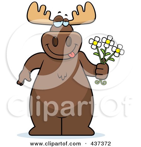 Royalty-Free (RF) Clipart Illustration of a Romantic Moose Holding Daisy Flowers by Cory Thoman