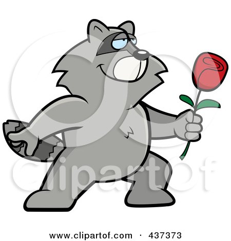 Royalty-Free (RF) Clipart Illustration of a Romantic Raccoon Presenting A Single Rose by Cory Thoman