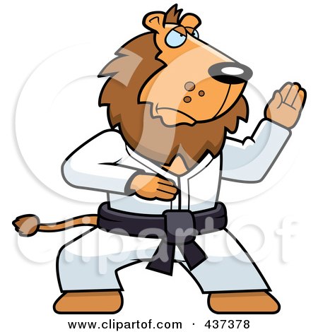 Royalty-Free (RF) Clipart Illustration of a Karate Lion With A Red Belt by Cory Thoman