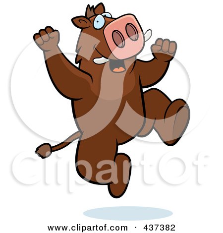 Royalty-Free (RF) Clipart Illustration of an Excited Boar Jumping by Cory Thoman