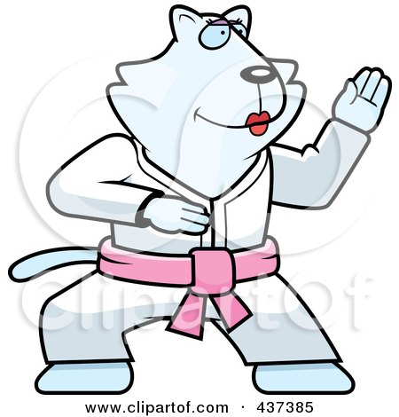 Royalty-Free (RF) Clipart Illustration of a Karate Cat With A Pink Belt by Cory Thoman