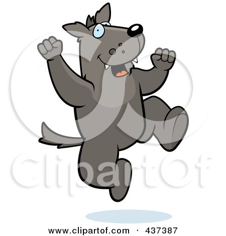 Royalty-Free (RF) Clipart Illustration of an Excited Wolf Jumping by Cory Thoman