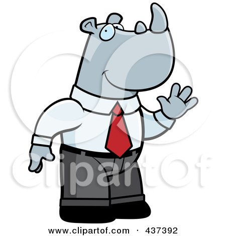 Royalty-Free (RF) Clipart Illustration of a Business Rhino Standing And Waving by Cory Thoman