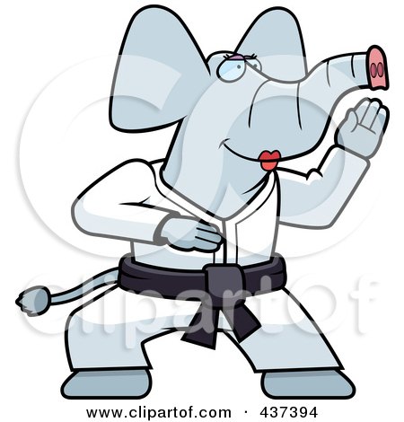 Royalty-Free (RF) Clipart Illustration of a Karate Elephant With A Black Belt by Cory Thoman